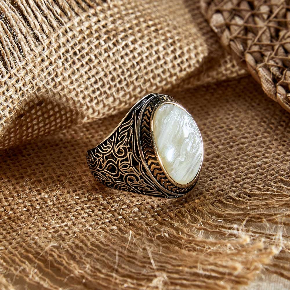 Gental Gems by Karat Kings | Unique Turkish Style Ring with Natural Pearl |  Sterling Silver Oxidized Ring