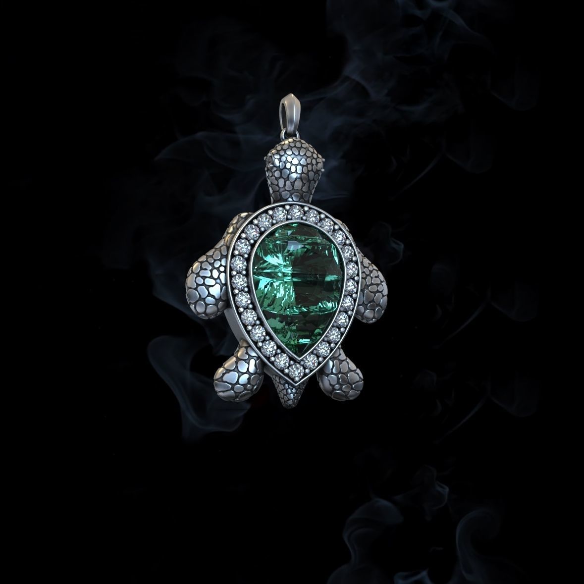 Gental Gems by Karat Kings | Unique Designed Turtle Pendant with green onyx stone |  Sterling Silver Oxidized Pendant Authenticity and