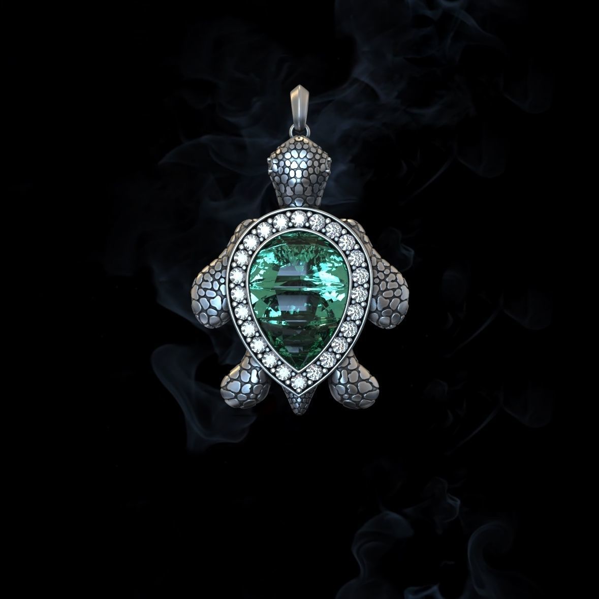 Gental Gems by Karat Kings | Unique Designed Turtle Pendant with green onyx stone |  Sterling Silver Oxidized Pendant Authenticity and