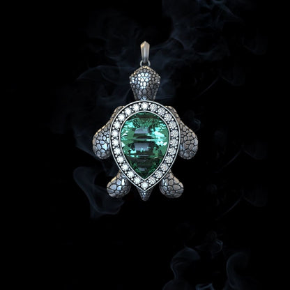 Gental Gems by Karat Kings | Unique Designed Turtle Pendant with green onyx stone |  Sterling Silver Oxidized Pendant Authenticity and