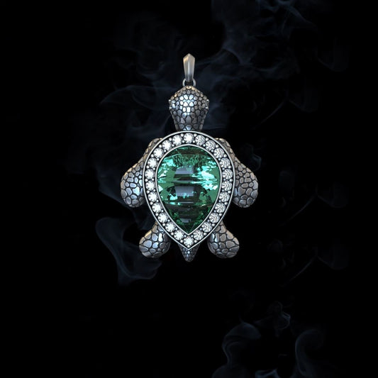 Gental Gems by Karat Kings | Unique Designed Turtle Pendant with green onyx stone |  Sterling Silver Oxidized Pendant | With Certificate of Authenticity and  Hallmark