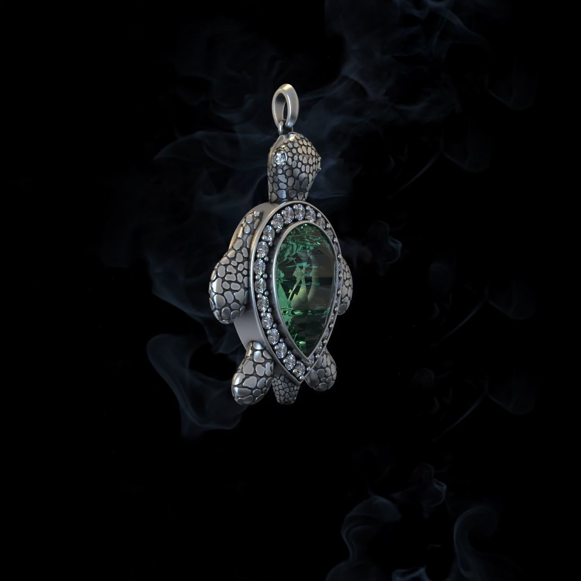Gental Gems by Karat Kings | Unique Designed Turtle Pendant with green onyx stone |  Sterling Silver Oxidized Pendant Authenticity and