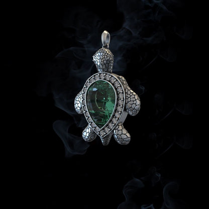 Gental Gems by Karat Kings | Unique Designed Turtle Pendant with green onyx stone |  Sterling Silver Oxidized Pendant Authenticity and
