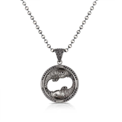 Gental Gems by Karat Kings | Unique Pisces Zodiac Designed Pendant Studded with Black Zircons | Unisex  Sterling Silver Oxidized Pendant