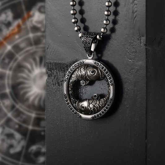 Gental Gems by Karat Kings | Unique Pisces Zodiac Designed Pendant Studded with Black Zircons | Unisex  Sterling Silver Oxidized Pendant | Men's Jewelry | With Certificate of Authenticity and  Hallmark