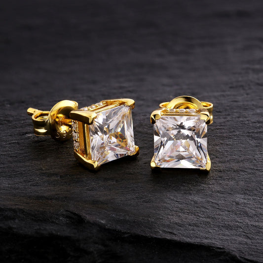 Gental Gems by Karat Kings | Princess Cut Diamond Stud Earrings for Men | AAA+ Quality Swarovski Diamond & White Rhodium &  Gold Plated  Sterling Silver Earrings | Jewellery for Men| With Certificate of Authenticity and  Hallmark