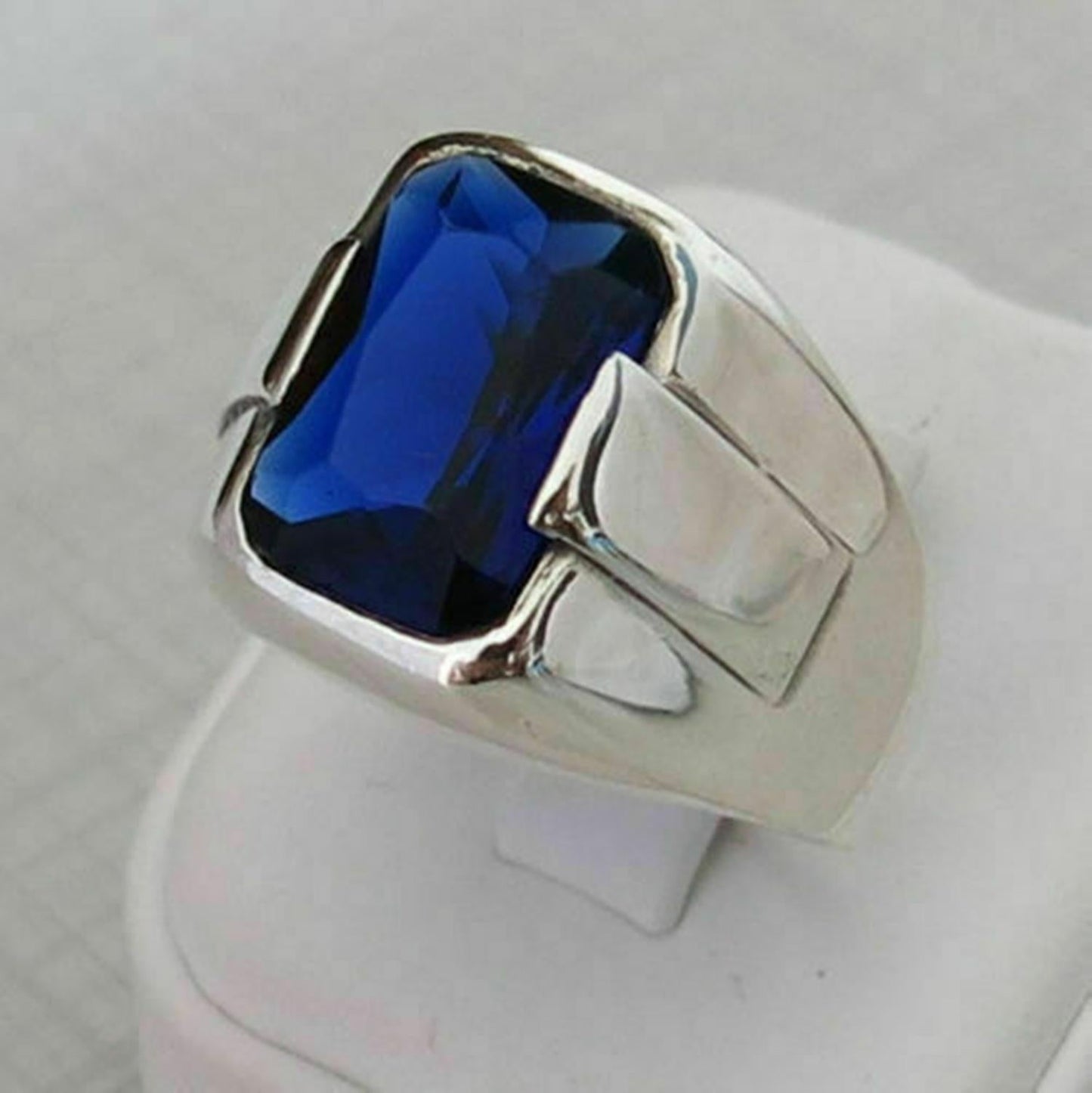 Turkish Blue Zircon Handmade Men's Ring