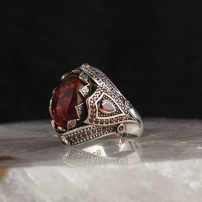 Amber Ring, Handmade Men Silver Ring