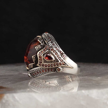 Amber Ring, Handmade Men Silver Ring