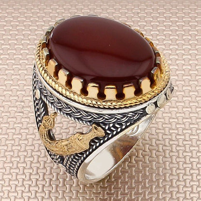 Yemeni Aqeeq stone silver Ring for men, Islamic Ring Turkish Agate Handmade Exclusive Design