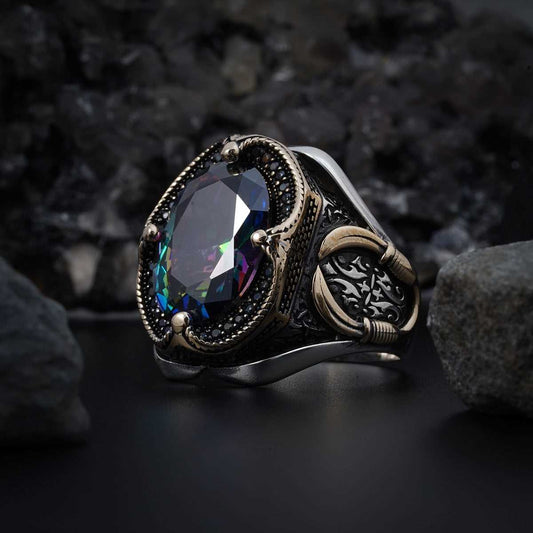 Alexandrite stone Men silver ring, Mistik Topaz Natural Stone Handmade Ring (Shine like a Gem Stone)