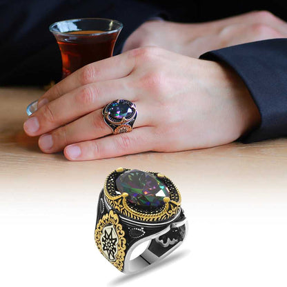 Alexandrite Stone Ring, Mistik Topaz Natural Stone Handmade Turkish Silver Ring