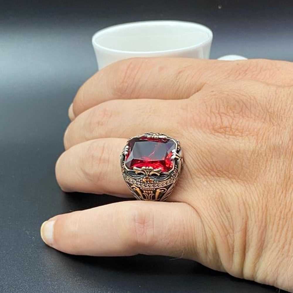 Red Ruby Ring For Men limited edition Handmade Design