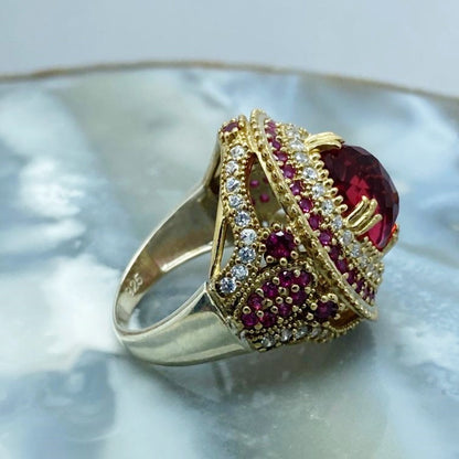 Turkish Red Zircon Handmade Special Design Ring For Women