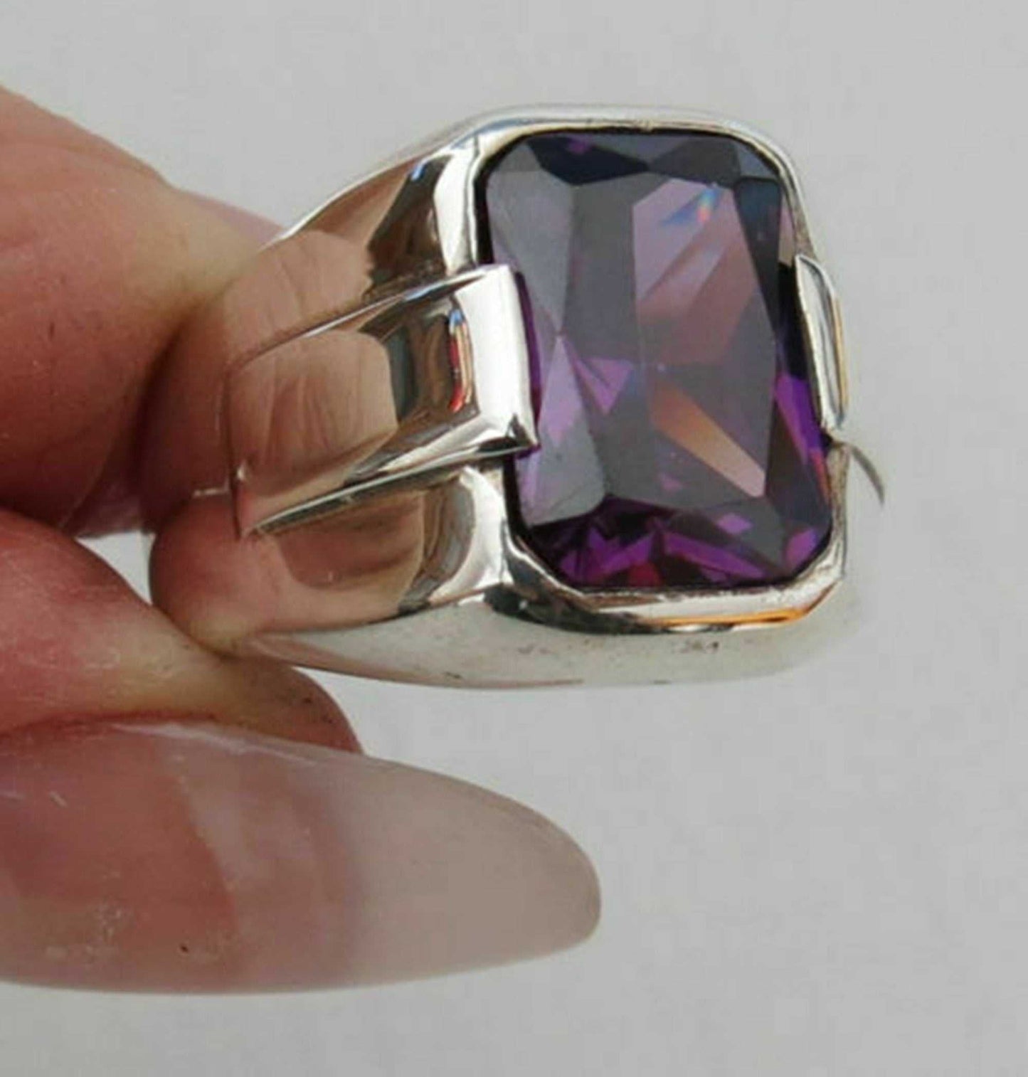 Turkish Amethyst Stone Men's Ring Handmade Special Design