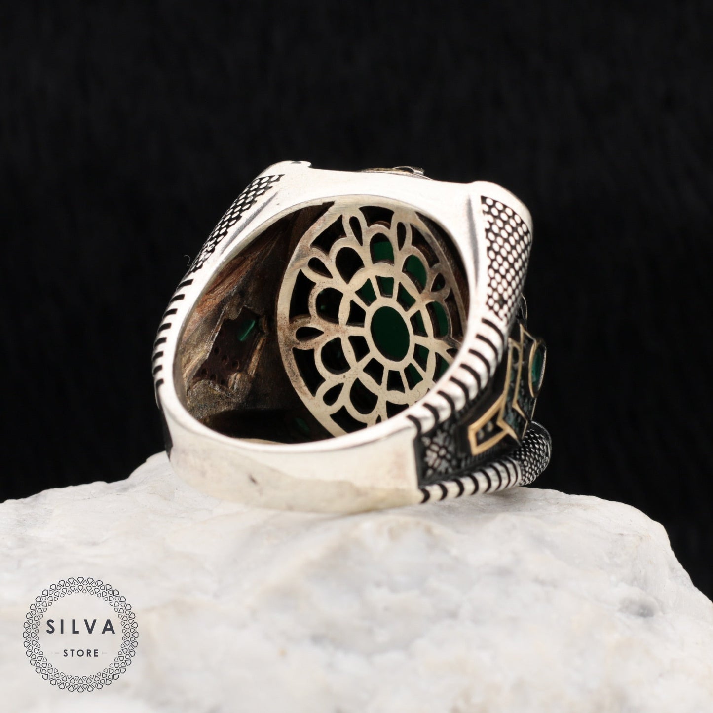 Turkish Handmade Royal Green Agate Silver Luxury Aqeeq Ring