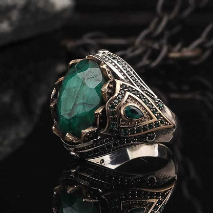 Emerald Ring, Turkish Men Ring Limited Edition Handmade Design