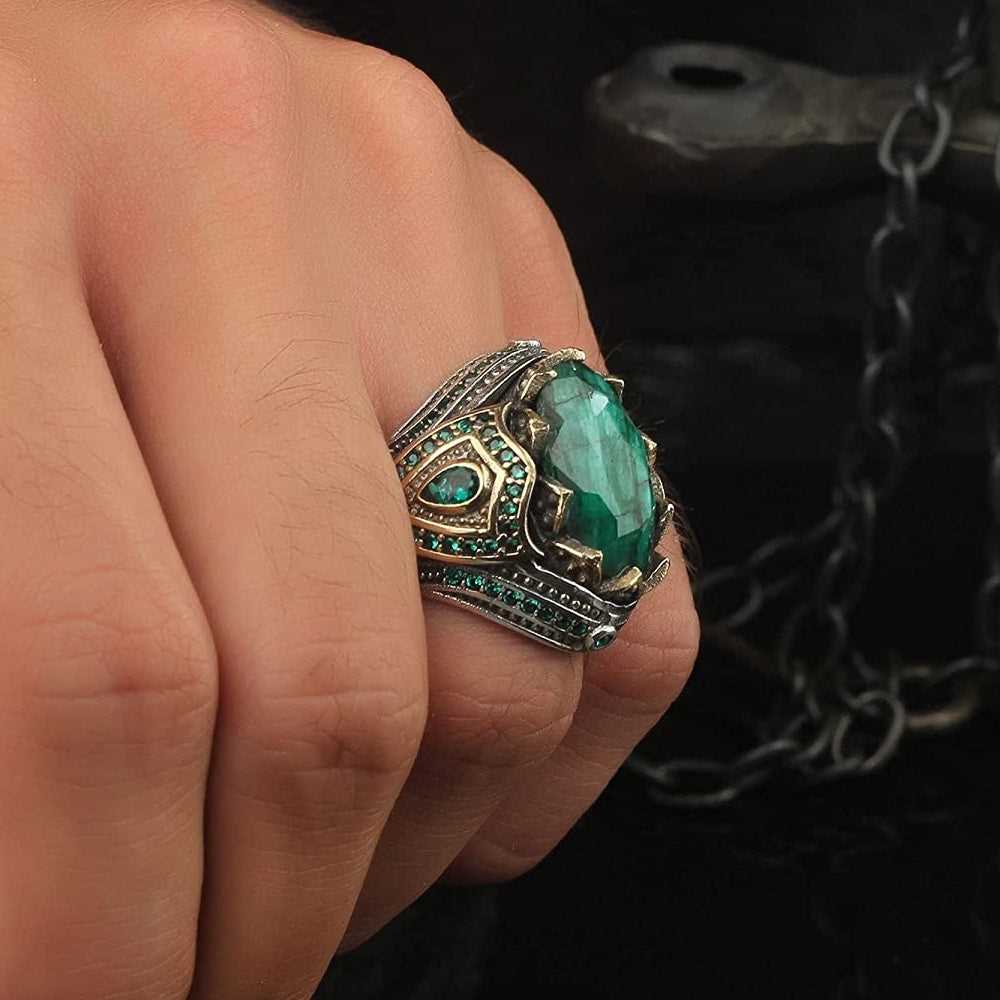 Emerald Ring, Turkish Men Ring Limited Edition Handmade Design