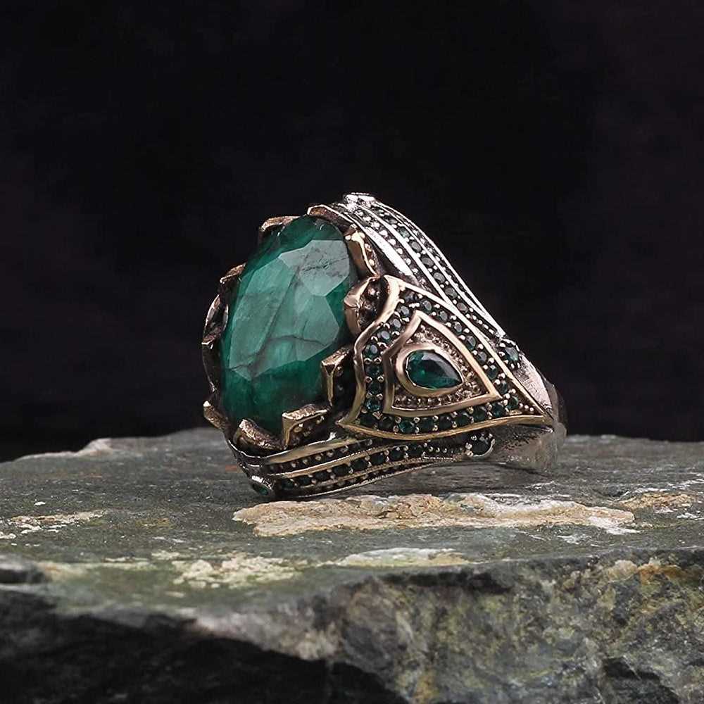 Emerald Ring, Turkish Men Ring Limited Edition Handmade Design