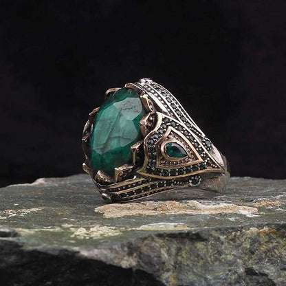 Emerald Ring, Turkish Men Ring Limited Edition Handmade Design