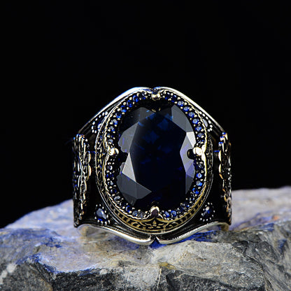 Turkish Blue Zircon Embroidered Ottoman Style Limited Edition Ring