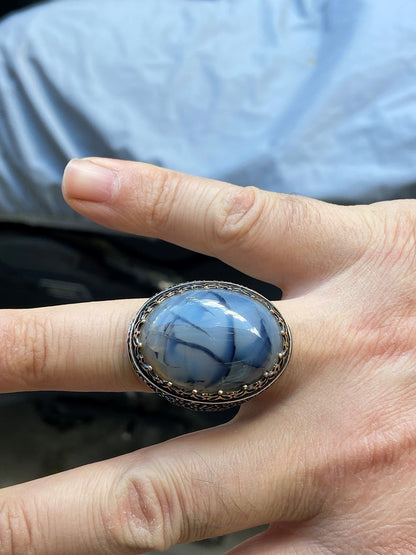 Turkish Yemeni Agate Big Stone Ring Handmade Special Design