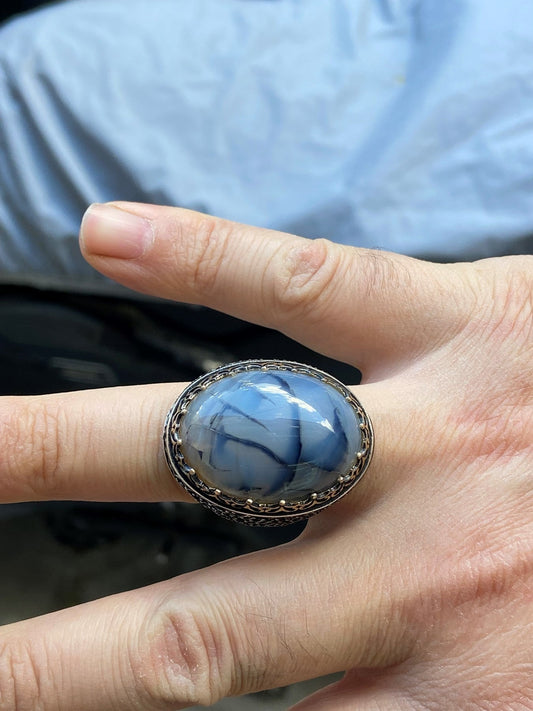 Turkish Yemeni Agate Big Stone Ring Handmade Special Design