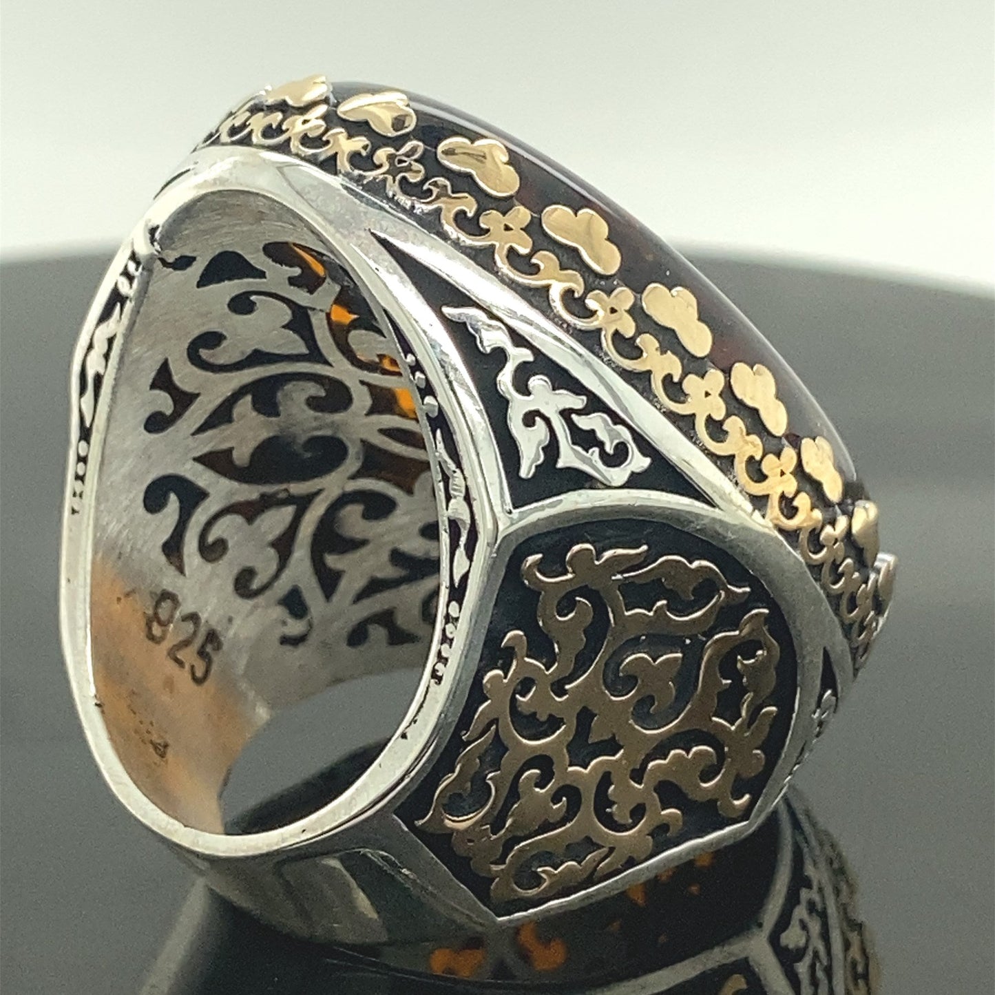 Turkish Baltic Amber Big Stone Handmade Men's Ring