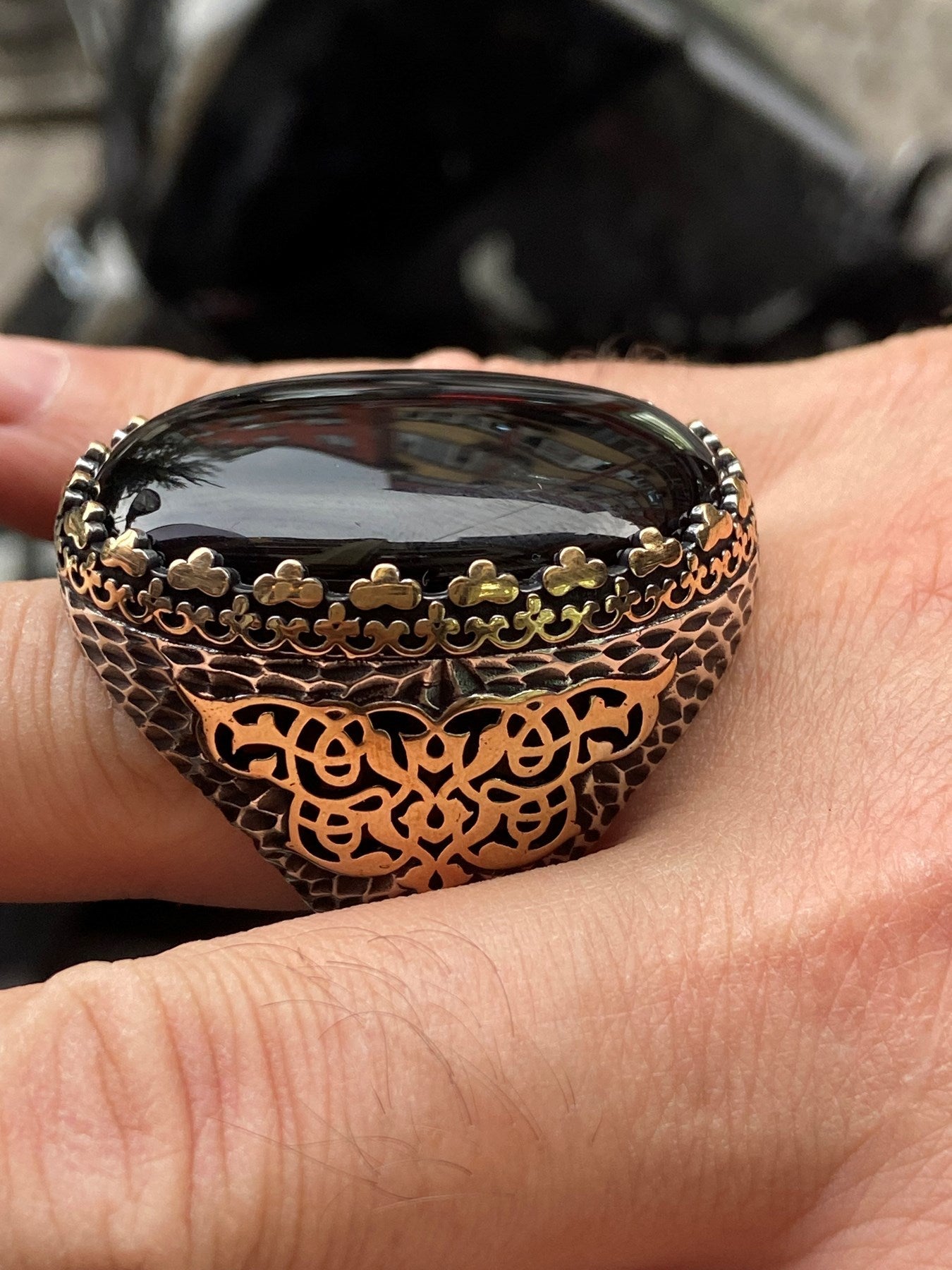 Turkish Black Onyx Large Gemstone Men's Handmade Ring