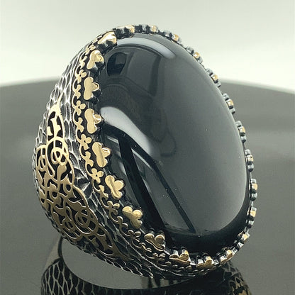 Turkish Black Onyx Large Gemstone Men's Handmade Ring