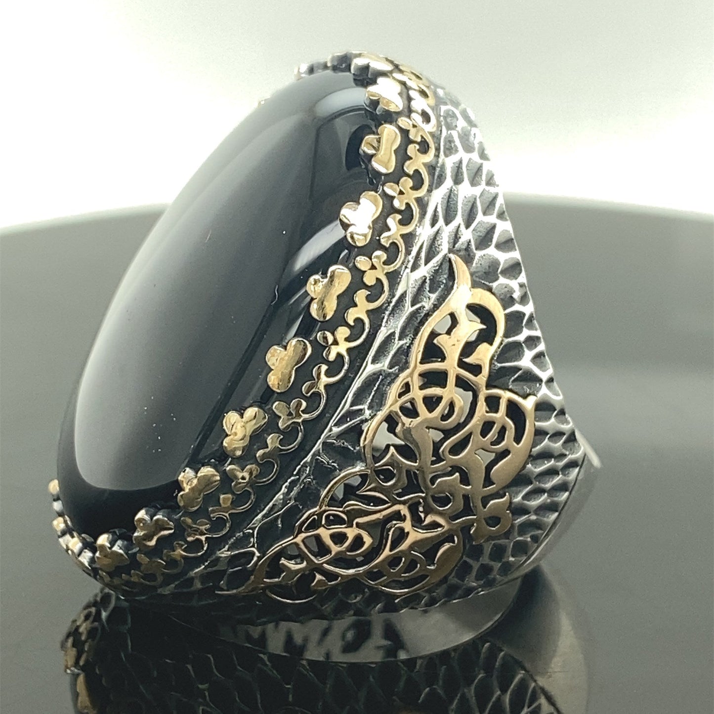 Turkish Black Onyx Large Gemstone Men's Handmade Ring