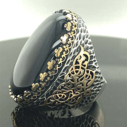 Turkish Black Onyx Large Gemstone Men's Handmade Ring