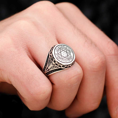 Seal of Solomon Ring, Turkish Islamic Limited Edition Silver Men Ring