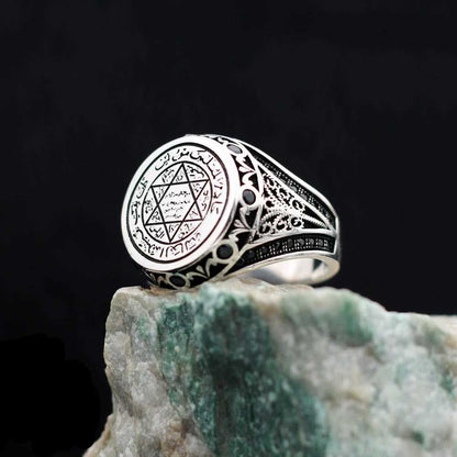 Seal of Solomon Ring, Turkish Islamic Limited Edition Silver Men Ring