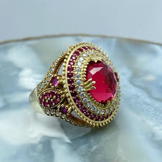 Turkish Red Zircon Handmade Special Design Ring For Women