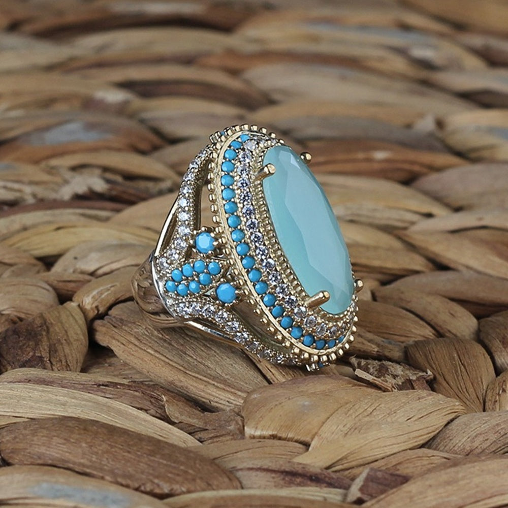Turkish Aquamarine Ring For Women, Sterling Silver Handmade Ring