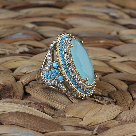 Turkish Aquamarine Ring For Women, Sterling Silver Handmade Ring