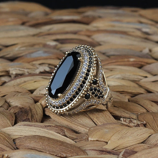 Turkish Black Zircon Ring For Women, Sterling Silver Handmade Ring