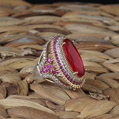 Turkish Red Zircon Ring For Women, Sterling Silver Handmade Ring