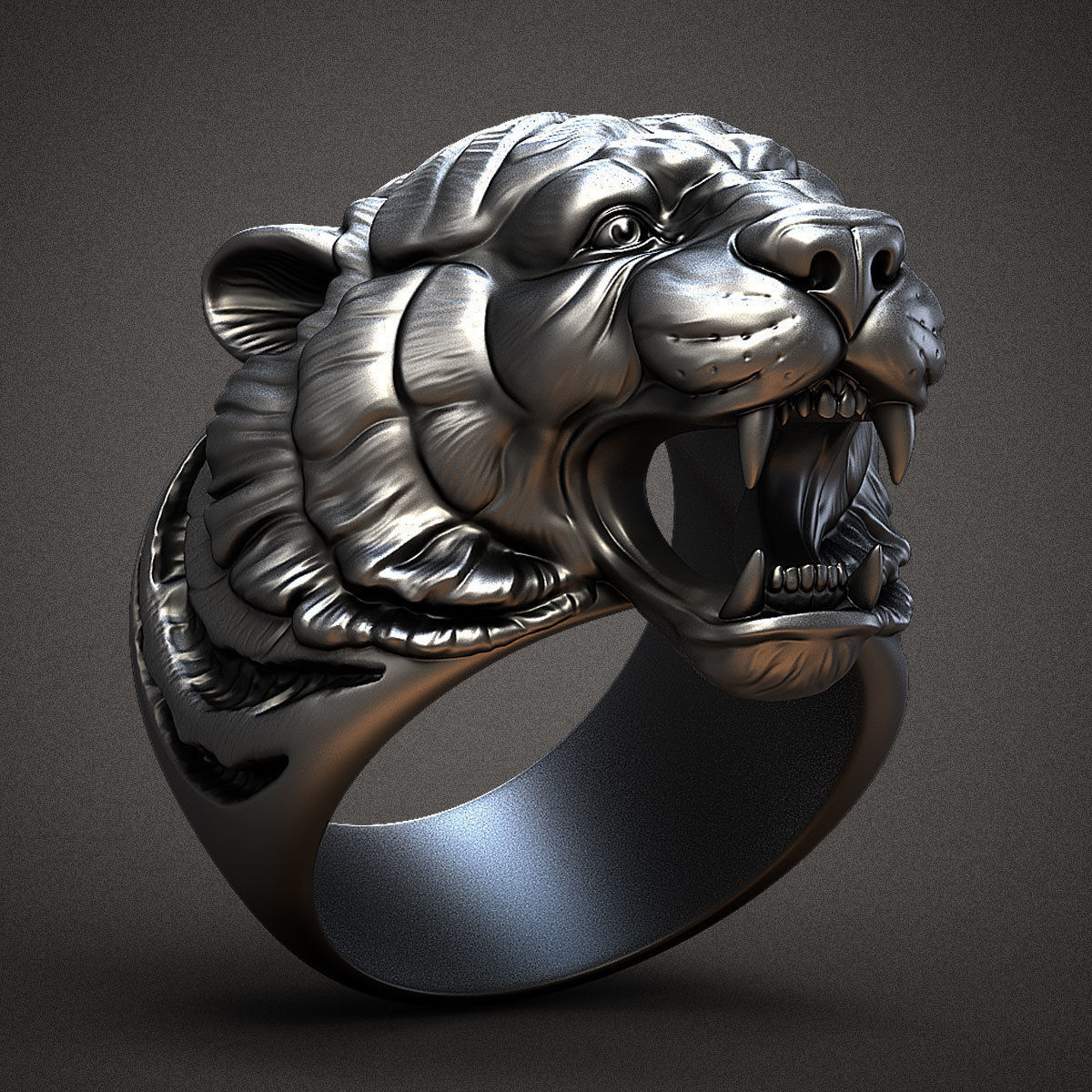 Gental Gems by Karat Kings | Unique Designed Tiger Face Ring |  Sterling Silver Oxidized Ring