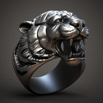 Gental Gems by Karat Kings | Unique Designed Tiger Face Ring |  Sterling Silver Oxidized Ring
