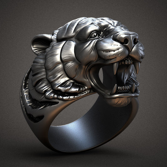 Gental Gems by Karat Kings | Unique Designed Tiger Face Ring |  Sterling Silver Oxidized Ring | Men's Jewelry | With Certificate of Authenticity and  Hallmark