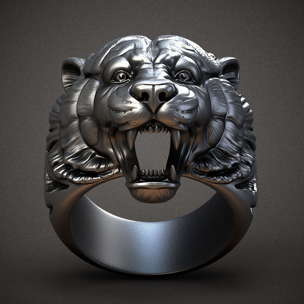 Gental Gems by Karat Kings | Unique Designed Tiger Face Ring |  Sterling Silver Oxidized Ring