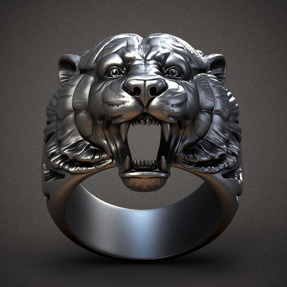 Gental Gems by Karat Kings | Unique Designed Tiger Face Ring |  Sterling Silver Oxidized Ring