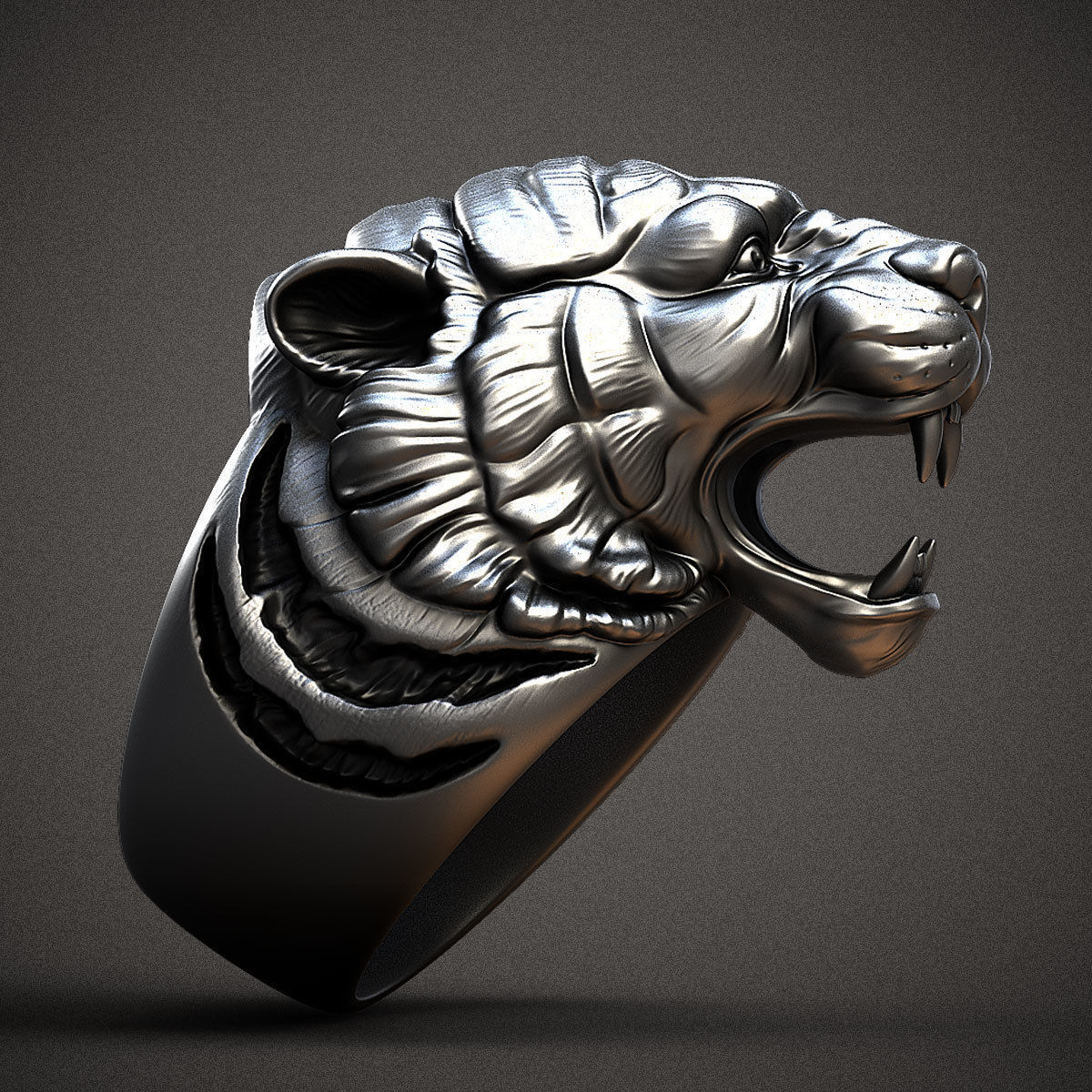 Gental Gems by Karat Kings | Unique Designed Tiger Face Ring |  Sterling Silver Oxidized Ring