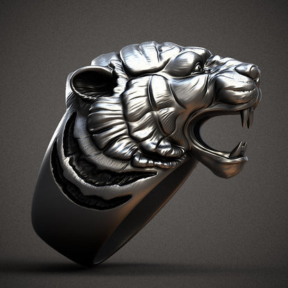 Gental Gems by Karat Kings | Unique Designed Tiger Face Ring |  Sterling Silver Oxidized Ring