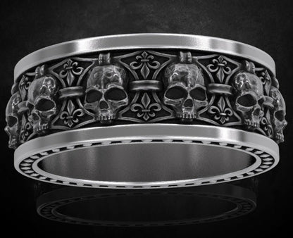 Gental Gems by Karat Kings | Unique Designed Band Ring Skull & Fleur De Lis |  Sterling Silver Oxidized Ring | Men's Jewelry | With Certificate of Authenticity and  Hallmark