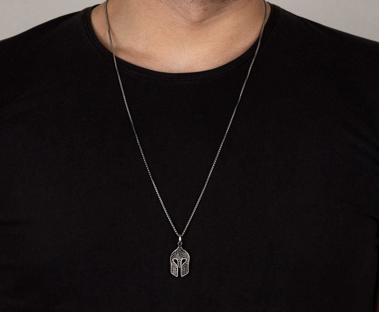 Gental Gems by Karat Kings | Unique Designed Roman Helmet Pendant Studded with Black Zircons for Men |  Sterling Silver Oxidized Pendant | Men's Jewelry | With Certificate of Authenticity and  Hallmark