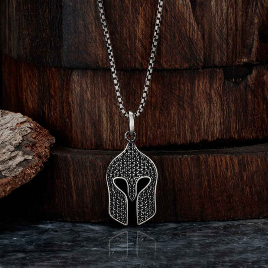 Gental Gems by Karat Kings | Unique Designed Roman Helmet Pendant Studded with Black Zircons for Men |  Sterling Silver Oxidized Pendant | Men's Jewelry | With Certificate of Authenticity and  Hallmark