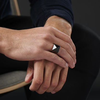Gental Gems by Karat Kings | Exclusive Classic Style Ring with Natural Pyramidal Black Onyx | Sterling Silver  Ring | Jewellery for Men